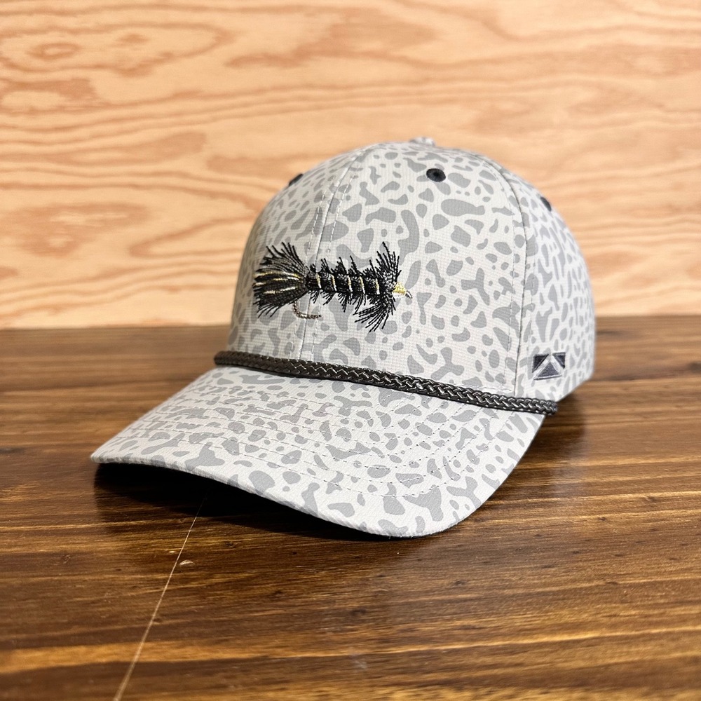 Paramount Outdoors Fly Fishing Hat Grey Trout Print Snapback Rope Trucker Cap